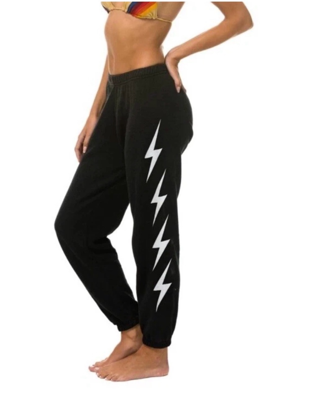 Aviator Nation Women's Sweatpants 4 Bolt Black Charcoal Pull On Tapered RARE S